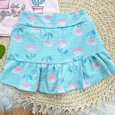  Conj. Blusa Little Garden e Short Saia Flores - Rosa